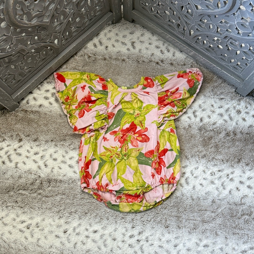 Burt's Bees Baby pastel floral onesie baby girls 24 months ruffle sleeves spring